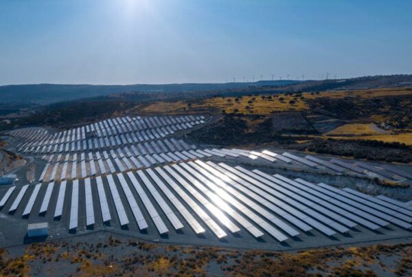 solar electric farm with panels for producing clean ecologic energy in pissouri cyprus